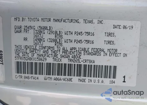 2019 Toyota Tacoma Sr z USA, uszkodzony, nr VIN 5TFRX5GN8KX158629